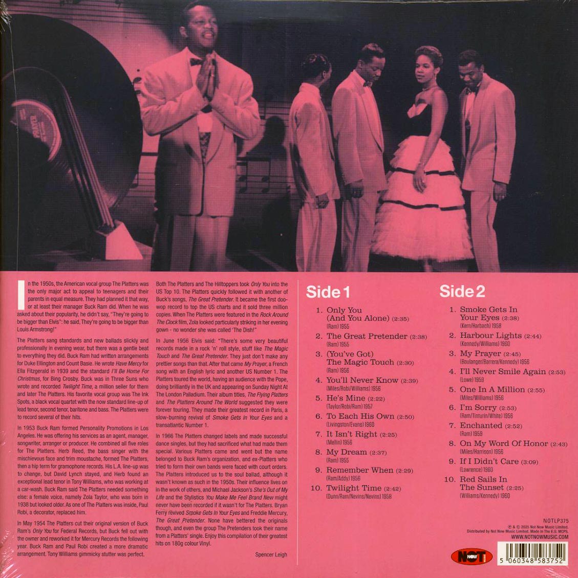 The Platters - 20 Greatest Hits (180g) (pink vinyl) vinyl LP back cover