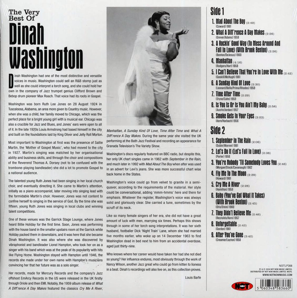 Dinah Washington - The Very Best Of Dinah Washington (180g) (red vinyl) vinyl LP back cover