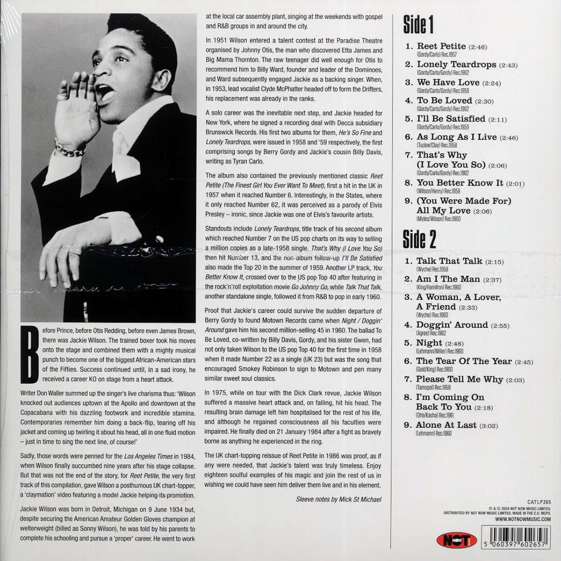 Jackie Wilson - Reet Petite: The Best Of Jackie Wilson (180g) vinyl LP back cover