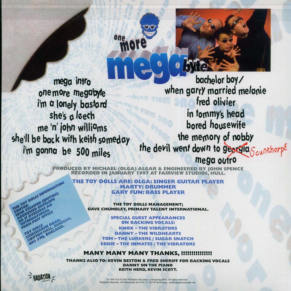 The Toy Dolls - One More Megabyte vinyl LP back cover