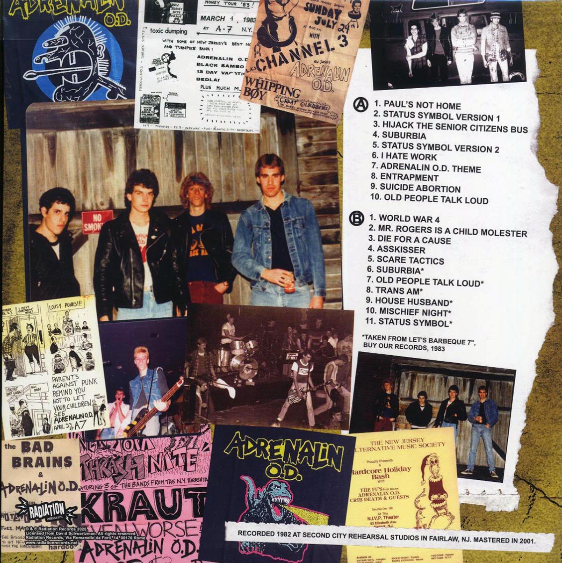 Adrenalin OD - The Barbeque Years: Rare & Unreleased 1982 Demos (ltd. ed.) (orange vinyl) (remastered) vinyl LP back cover