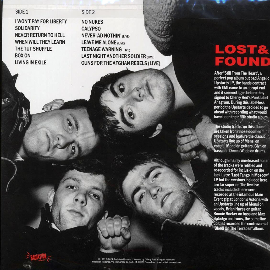Angelic Upstarts - Lost And Found (red vinyl) vinyl LP back cover