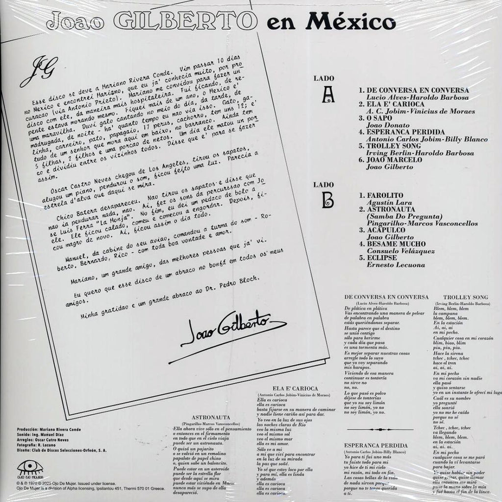 Joao Gilberto - Joao Gilberto En Mexico (ltd. ed.) (green vinyl) vinyl LP back cover