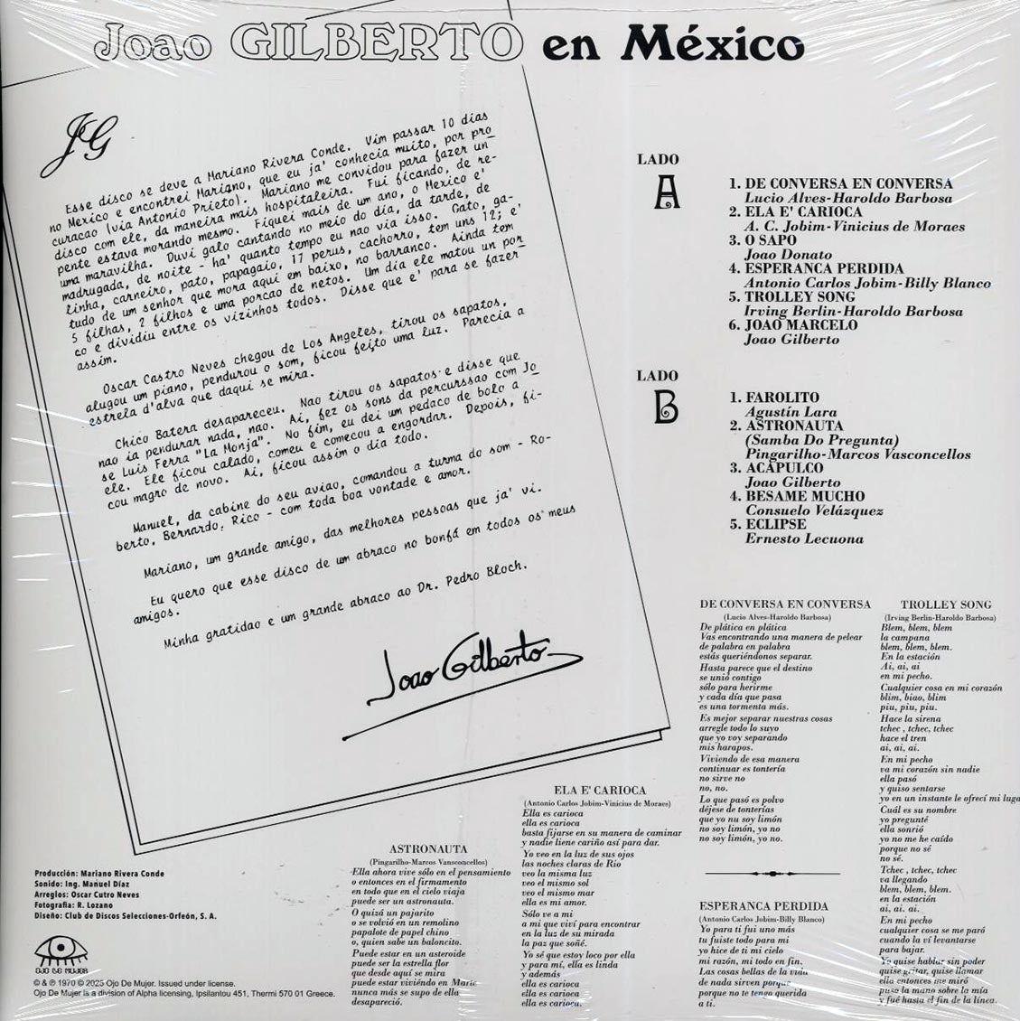 Joao Gilberto - Joao Gilberto En Mexico (ltd. ed.) (green vinyl) vinyl LP back cover