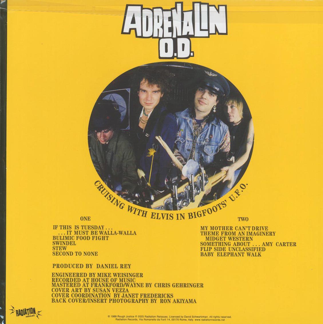 Adrenalin OD - Cruising With Elvis In Bigfoots' UFO (ltd. ed.) (yellow vinyl) vinyl LP back cover