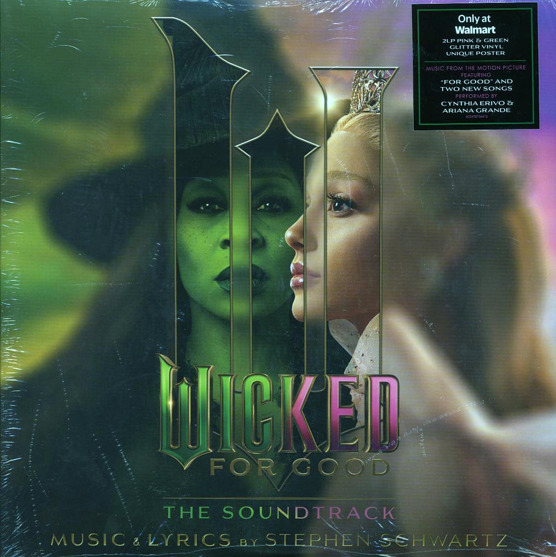 Stephen Schwartz, Cynthia Erivo, Ariana Grande, Etc. - Wicked: For Good The Soundtrack (+2 bonus tracks) (2xLP) (pink glitter/green glitter vinyl) vinyl LP front cover