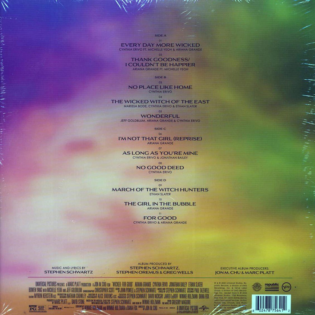 Stephen Schwartz, Cynthia Erivo, Ariana Grande, Etc. - Wicked: For Good The Soundtrack (+2 bonus tracks) (2xLP) (pink glitter/green glitter vinyl) vinyl LP back cover
