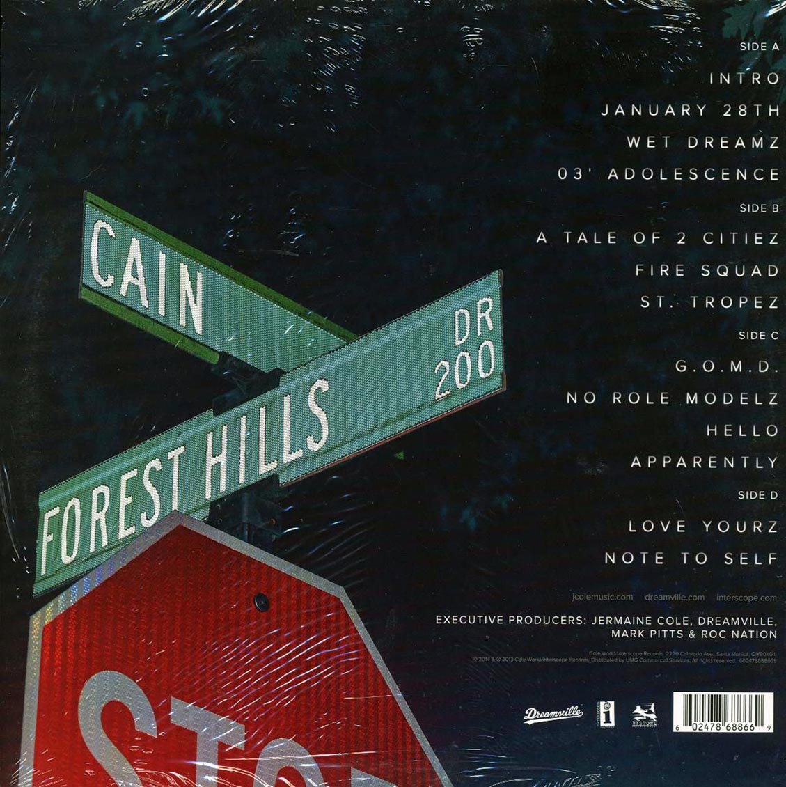 J Cole - 2014 Forest Hills Drive (ltd. ed.) (2xLP) (blue vinyl) vinyl LP back cover
