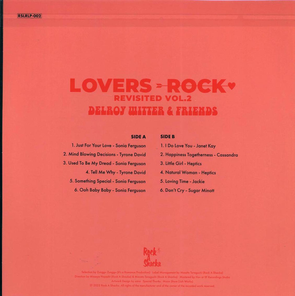 Sugar Minott, Janet Kay, Heptics, Sonia Ferrguson, Tyrone David, Etc. - Delroy Witter & Friends Lovers Rock Revisited Volume 2: Sound Of Success (Japan press) vinyl LP back cover