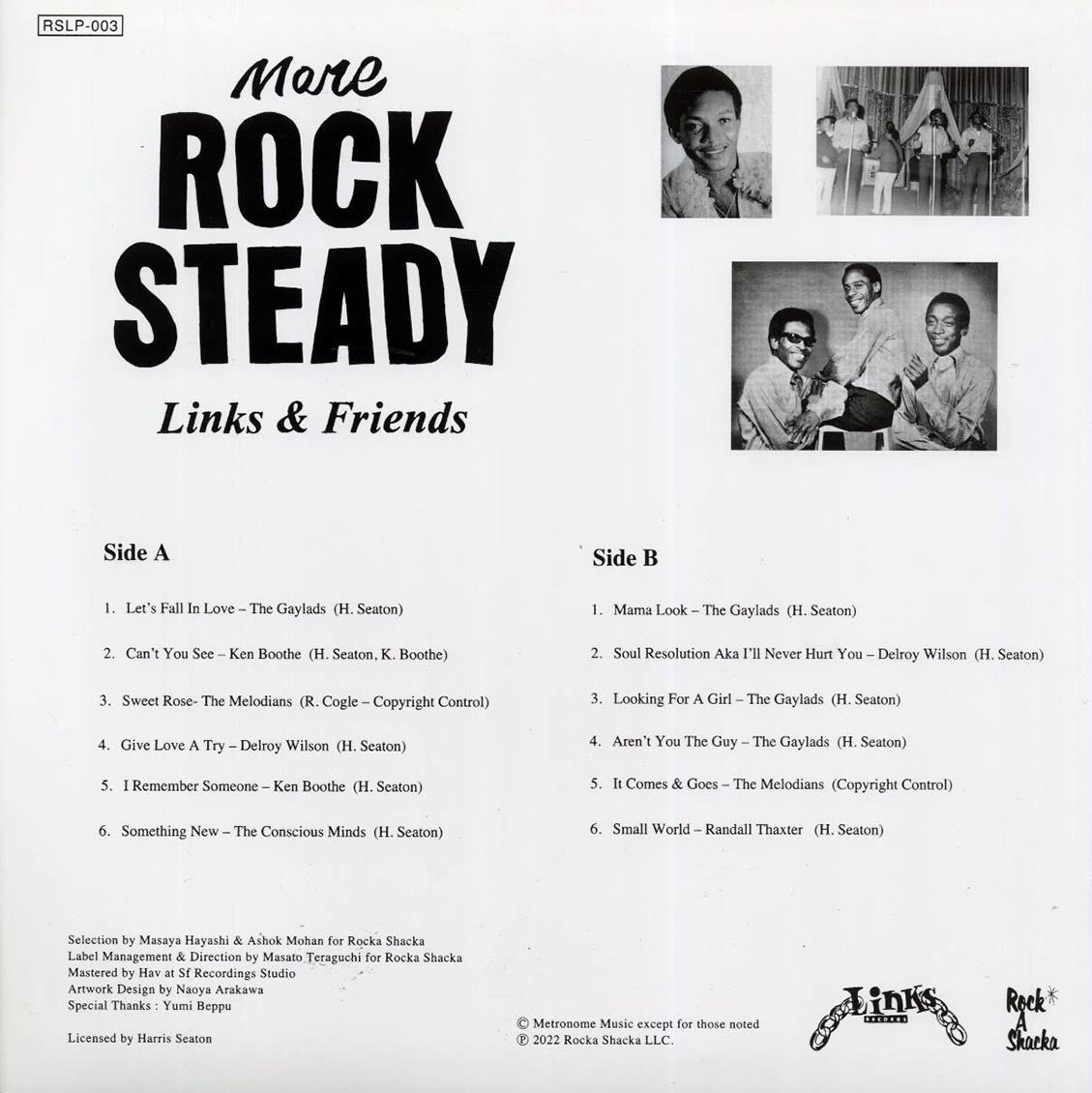 Gaylads, The Melodians, Ken Boothe, Delroy Wilson, Etc. - More Rock Steady: Links & Friends (Japan press) (180g) vinyl LP back cover