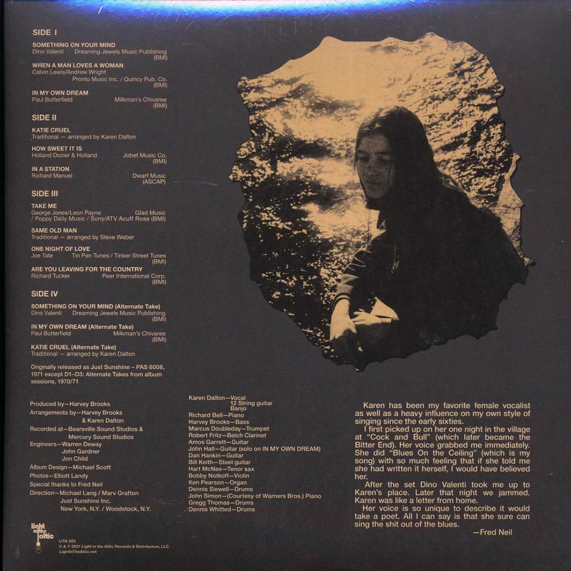 Karen Dalton - In My Own Time: 50th Anniversary Deluxe Edition (50th Anniv. Ed.) (+bonus tracks) (2xLP) (deluxe edition) (RTI press) (incl. 2 x bonus 45rpm records vinyl LP back cover