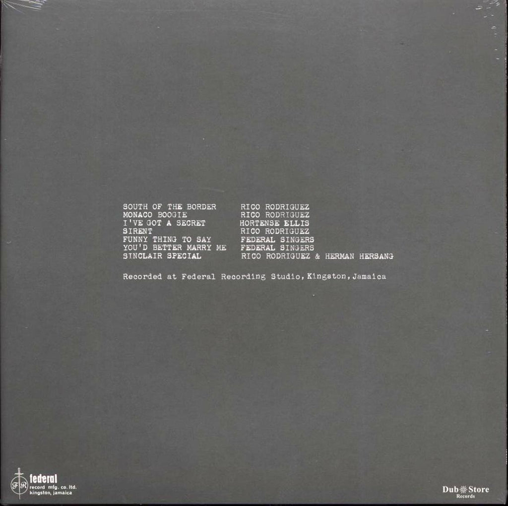 Rico Rodriguez, Hortense Ellis, Federal Singers, Herman Hersang - Unreleased Early Recordings: Shuffle Boogie 1960 (Japan press) vinyl LP back cover