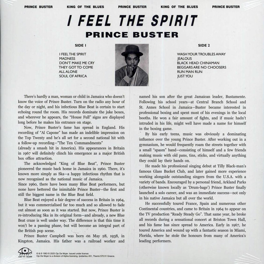 Prince Buster - I Feel The Spirit (ltd. ed.) (blue vinyl) vinyl LP back cover