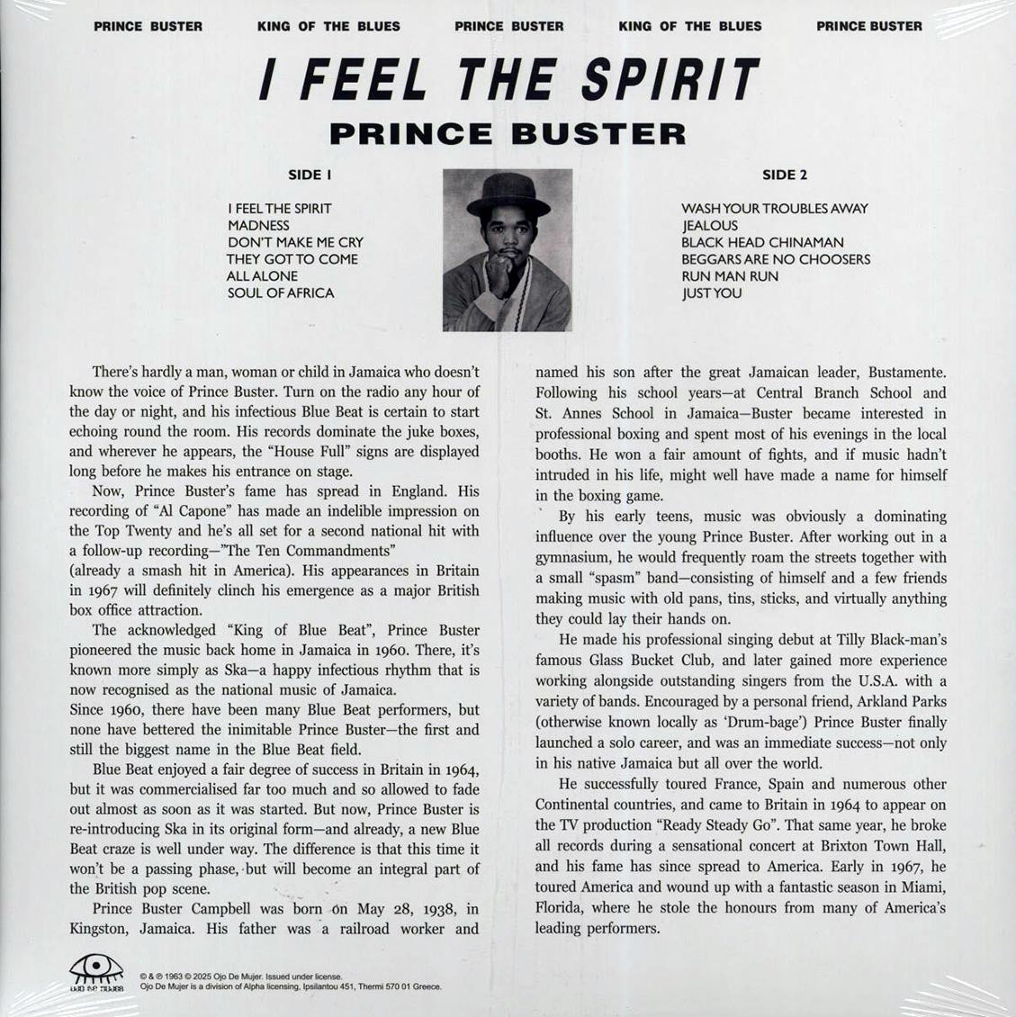 Prince Buster - I Feel The Spirit (ltd. ed.) (blue vinyl) vinyl LP back cover