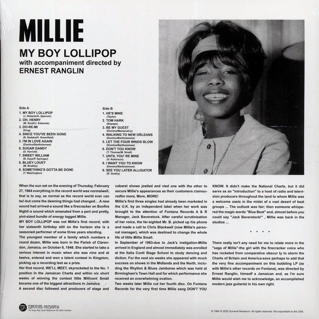 Millie - My Boy Lollipop vinyl LP back cover