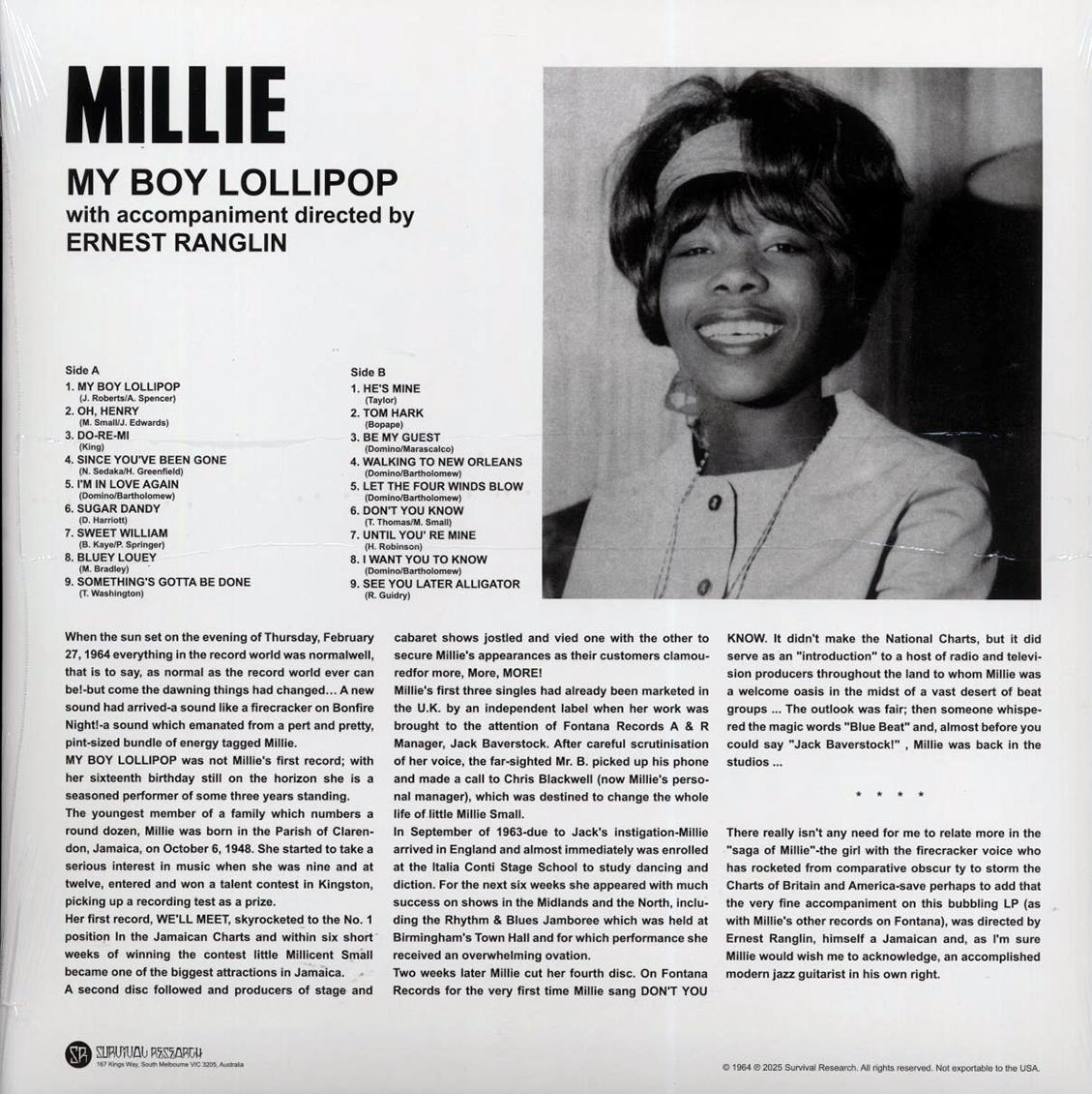 Millie - My Boy Lollipop vinyl LP back cover