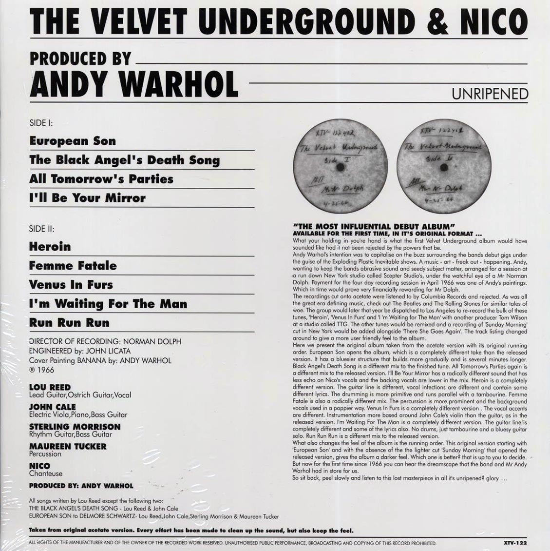The Velvet Underground & Nico - Unripened: Norman Dolph's Acetate vinyl LP back cover