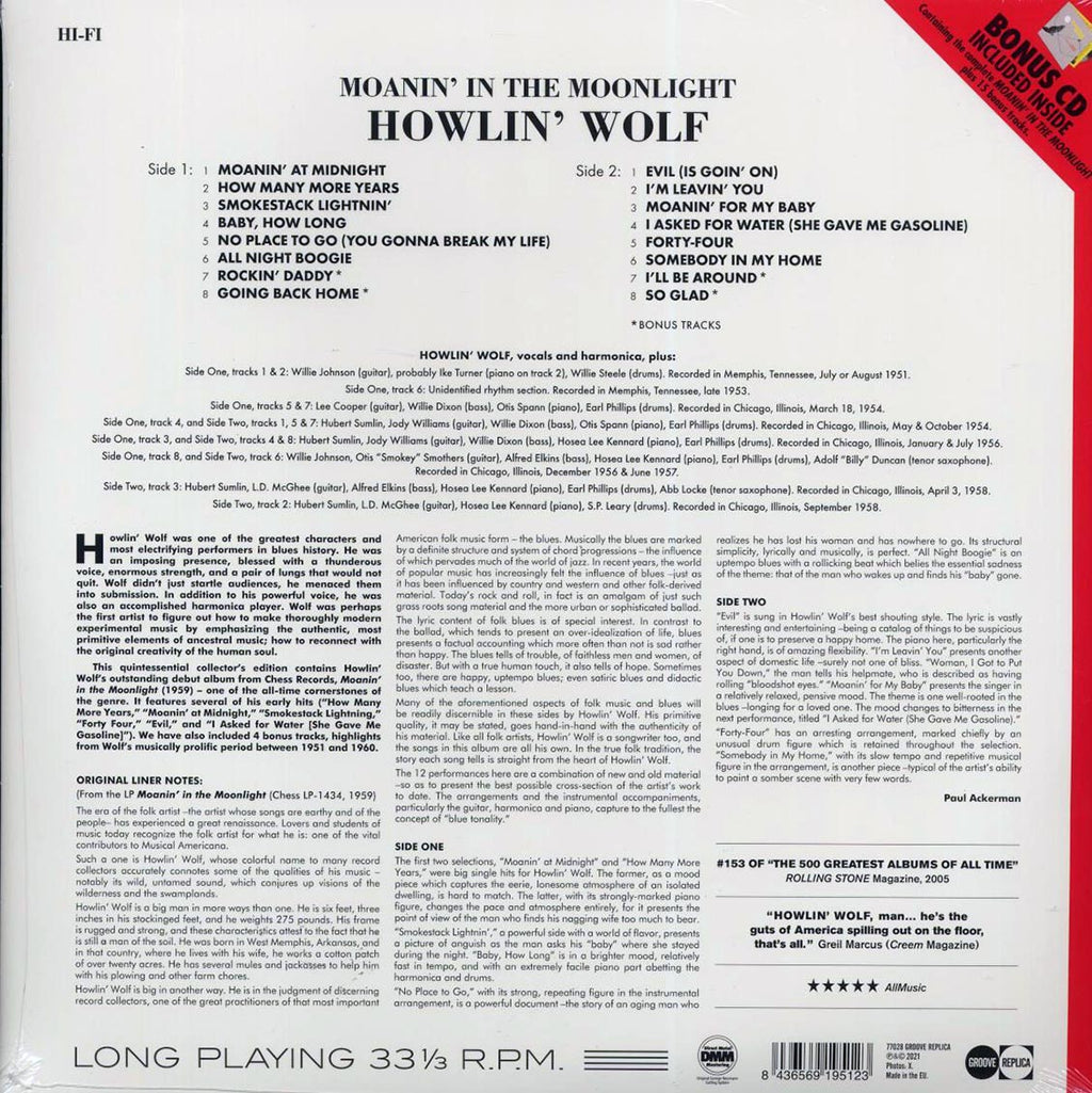 Howlin' Wolf - Moanin' In The Moonlight (+15 bonus tracks) (incl. CD) vinyl LP back cover