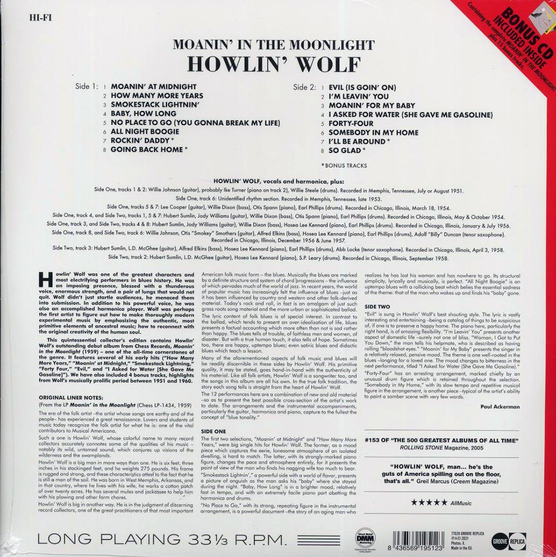 Howlin' Wolf - Moanin' In The Moonlight (+15 bonus tracks) (incl. CD) vinyl LP back cover