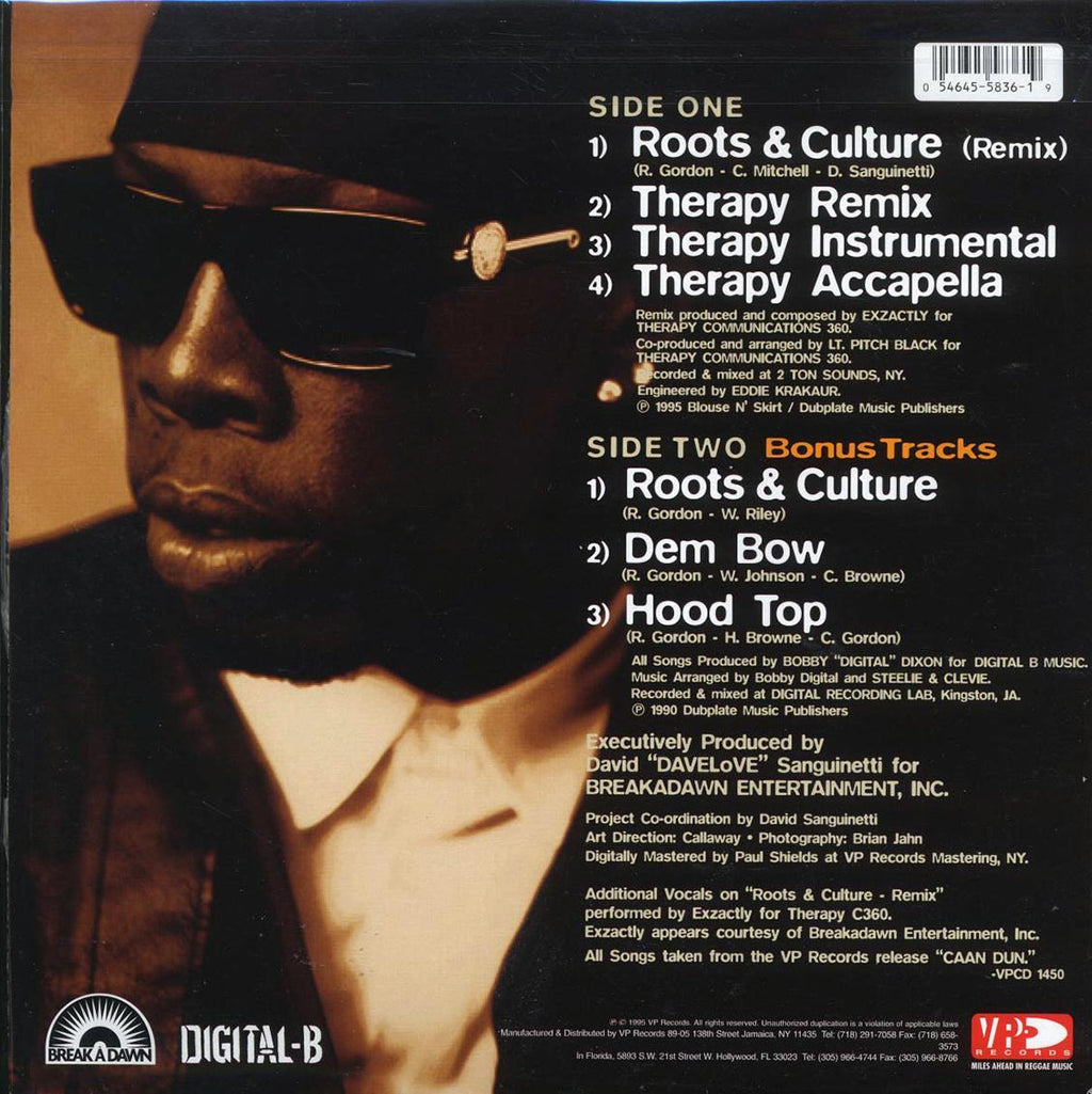 Shabba Ranks - Roots & Culture (ORIGINAL 1995 PRESS) (rhythm: "Stalag") (orig. press) vinyl LP back cover