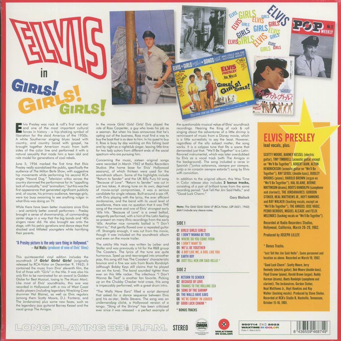 Elvis Presley - Girls! Girls! Girls! (180g) (red vinyl) (incl. 2 x bonus 45rpm records) vinyl LP back cover