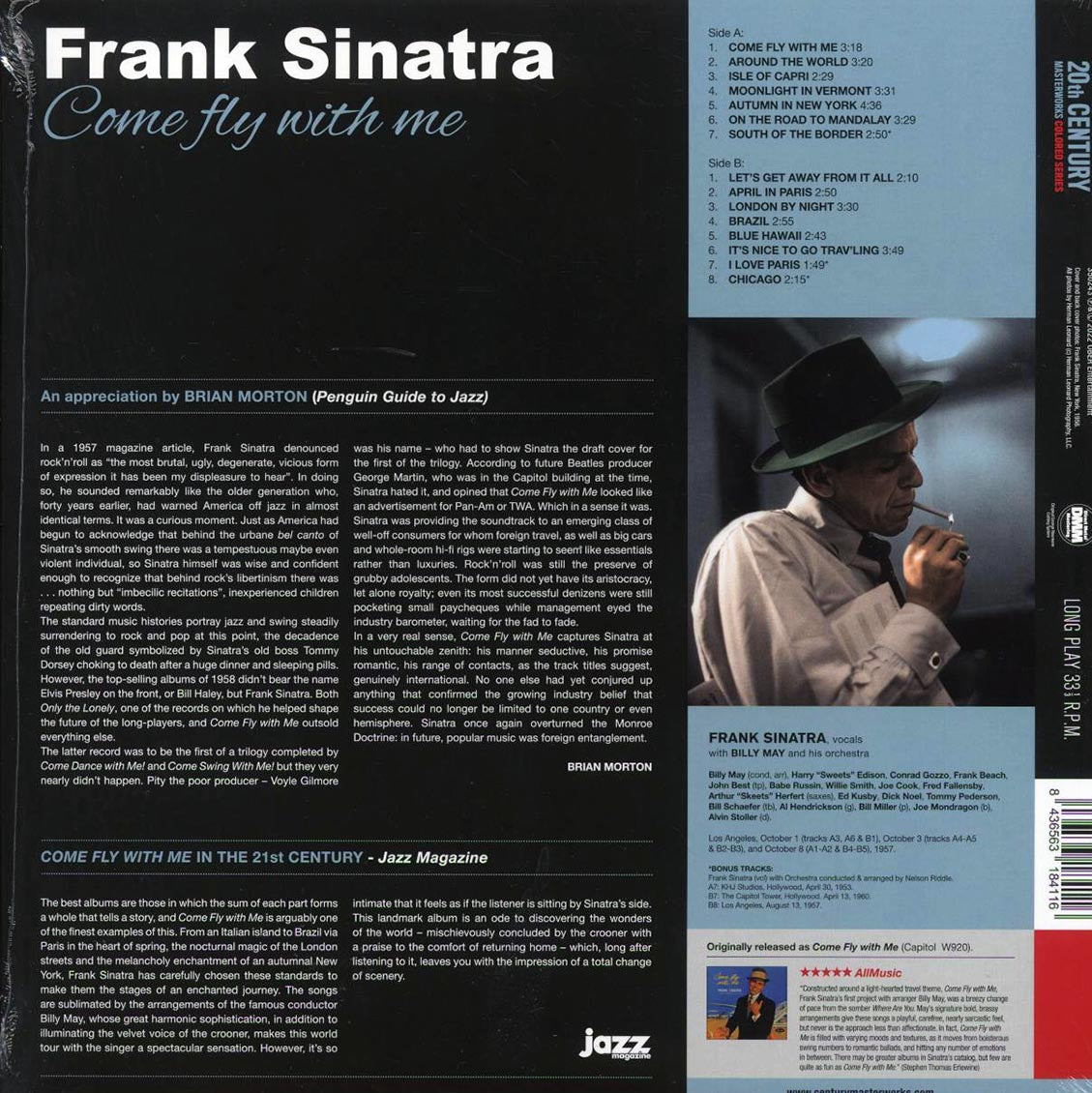 Frank Sinatra - Come Fly With Me (+3 bonus tracks) (180g) (blue vinyl) vinyl LP back cover