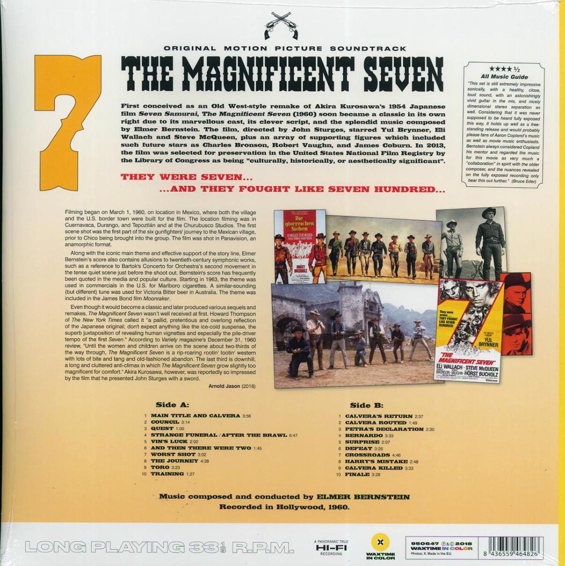 Elmer Bernstein - The Magnificent Seven (180g) (yellow vinyl) vinyl LP back cover