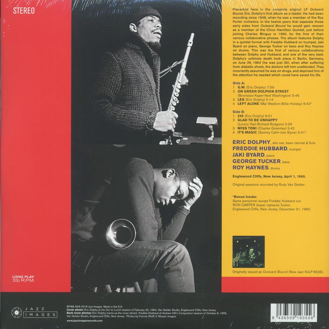Eric Dolphy Quintet - Outward Bound (+2 bonus tracks) (ltd. ed.) (180g) vinyl LP back cover
