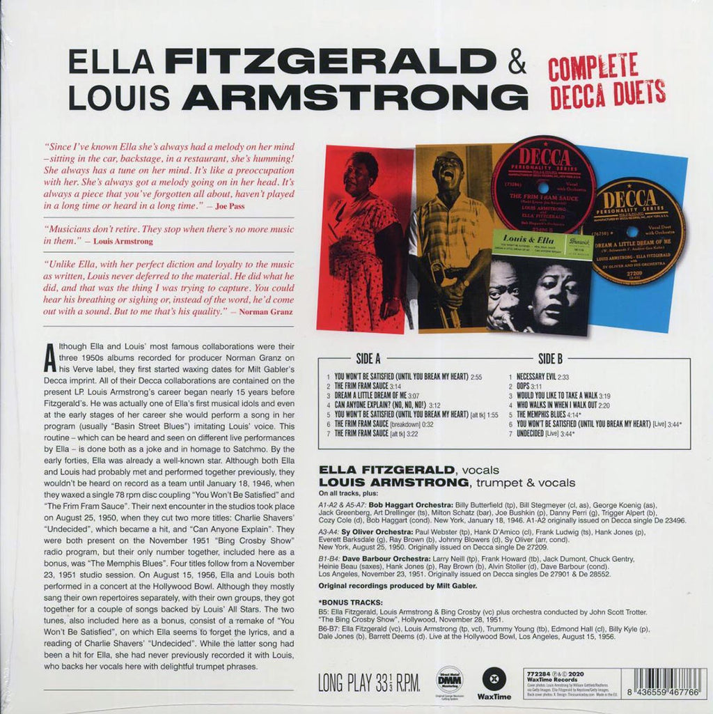Ella Fitzgerald, Louis Armstrong - Complete Decca Duets (+3 bonus tracks) (ltd. ed.) (180g) vinyl LP back cover