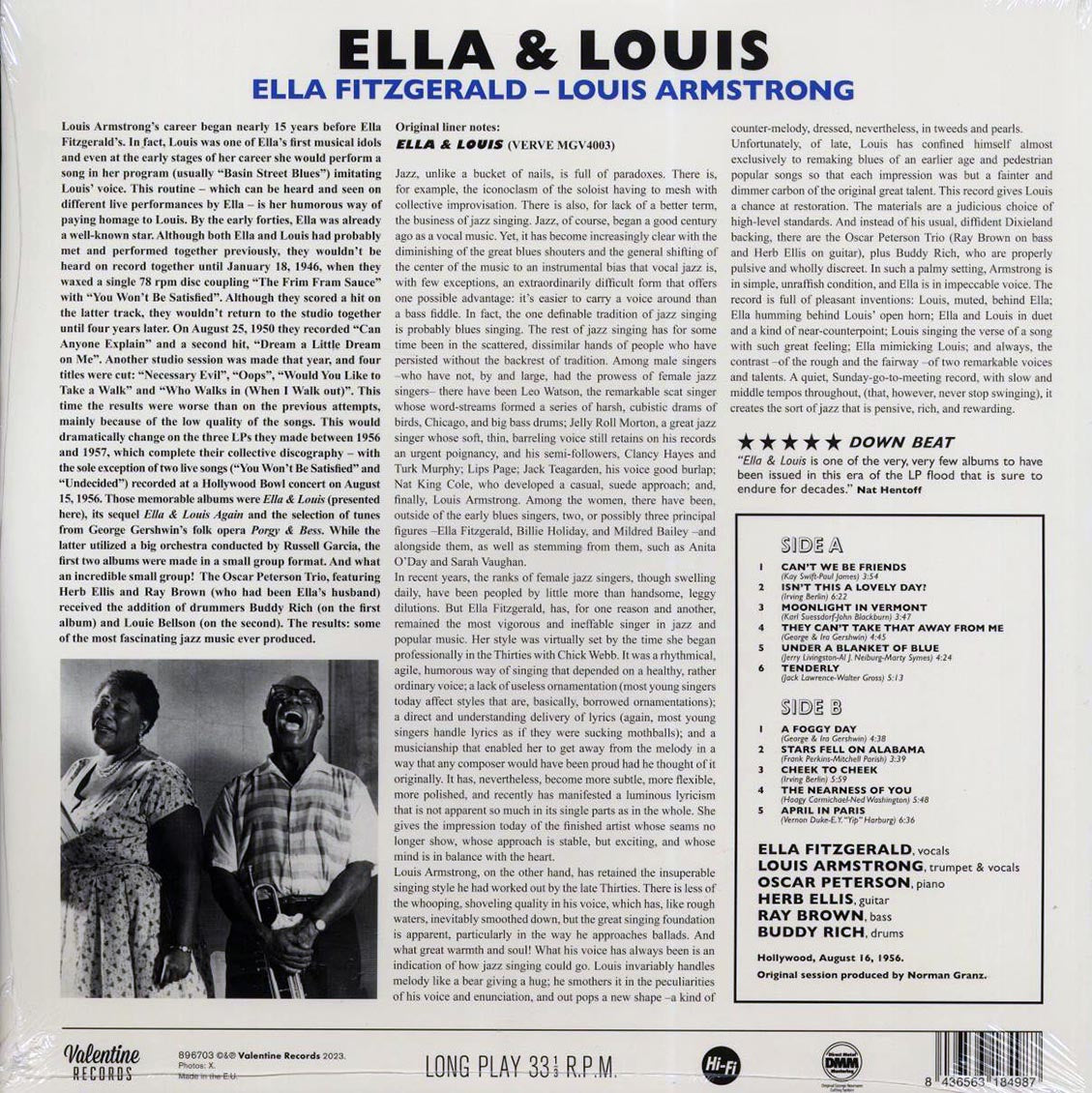 Ella Fitzgerald, Louis Armstrong - Ella And Louis (mono) (180g) vinyl LP back cover