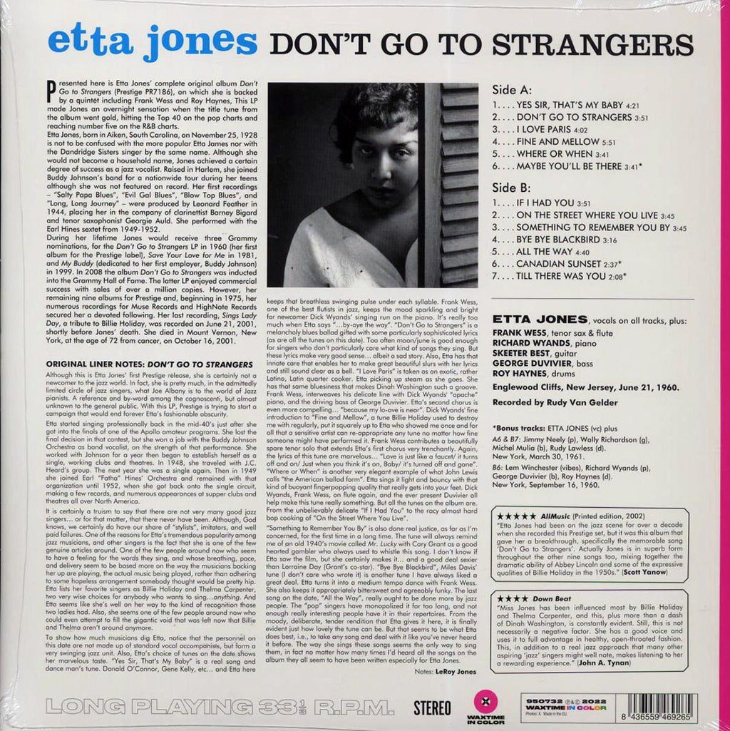Etta Jones - Don't Go To Strangers (+3 bonus tracks) (180g) (pink vinyl) vinyl LP back cover