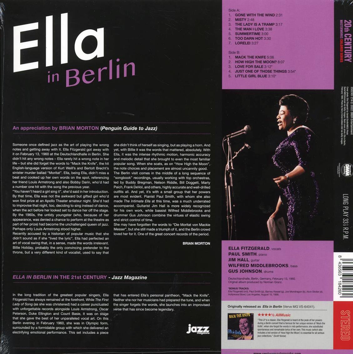 Ella Fitzgerald - Ella In Berlin (+3 bonus tracks) (180g) (purple vinyl) vinyl LP back cover