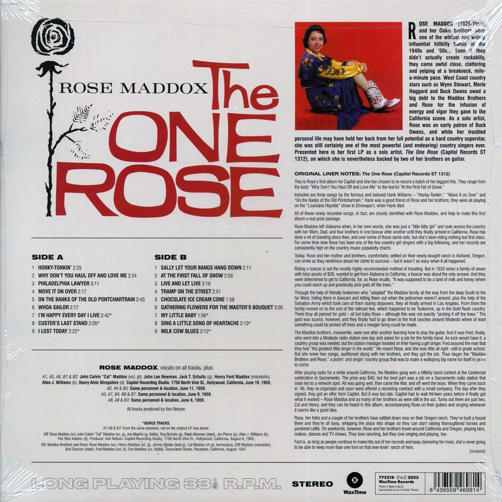 Rose Maddox - The One Rose (+6 bonus tracks) (ltd. ed.) (180g) vinyl LP back cover