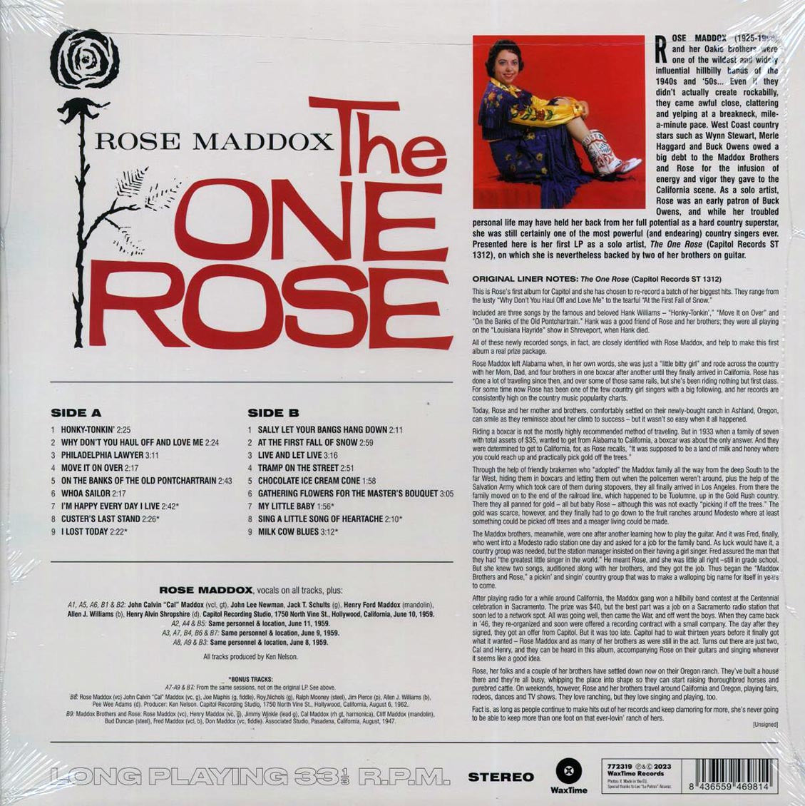 Rose Maddox - The One Rose (+6 bonus tracks) (ltd. ed.) (180g) vinyl LP back cover