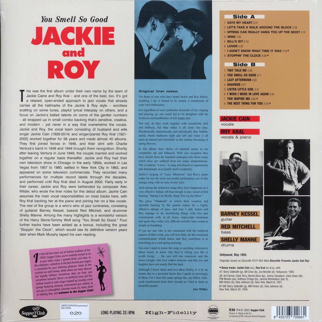 Jackie And Roy - You Smell So Good (+4 bonus tracks) (180g) vinyl LP back cover