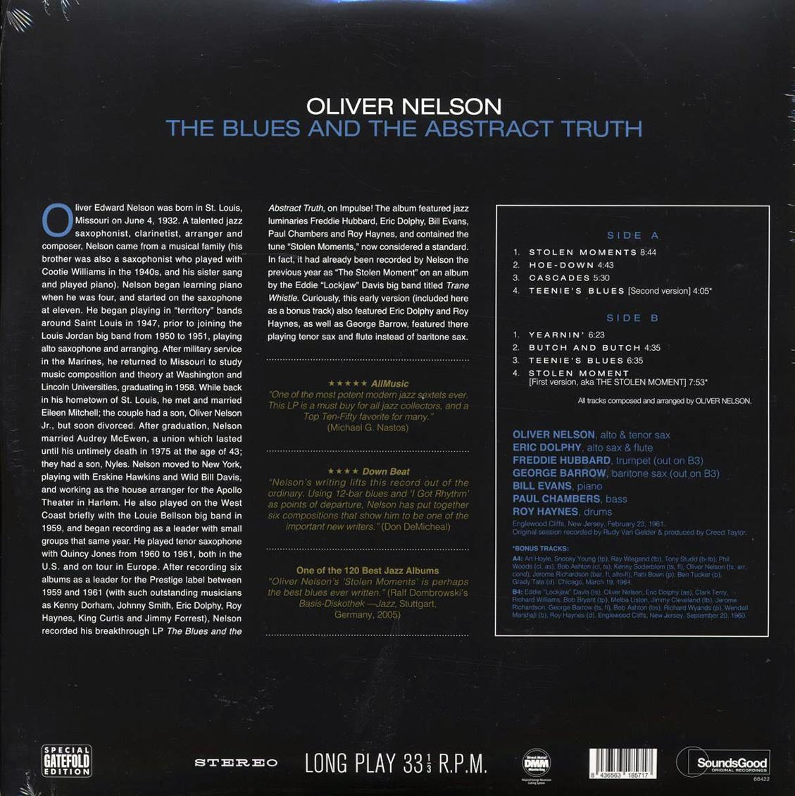 Oliver Nelson - The Blues And The Abstract Truth (+2 bonus tracks) (180g) (remastered) vinyl LP back cover