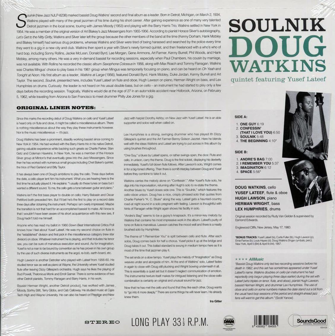 Doug Watkins Quintet - Soulnik (+2 bonus tracks) (180g) vinyl LP back cover