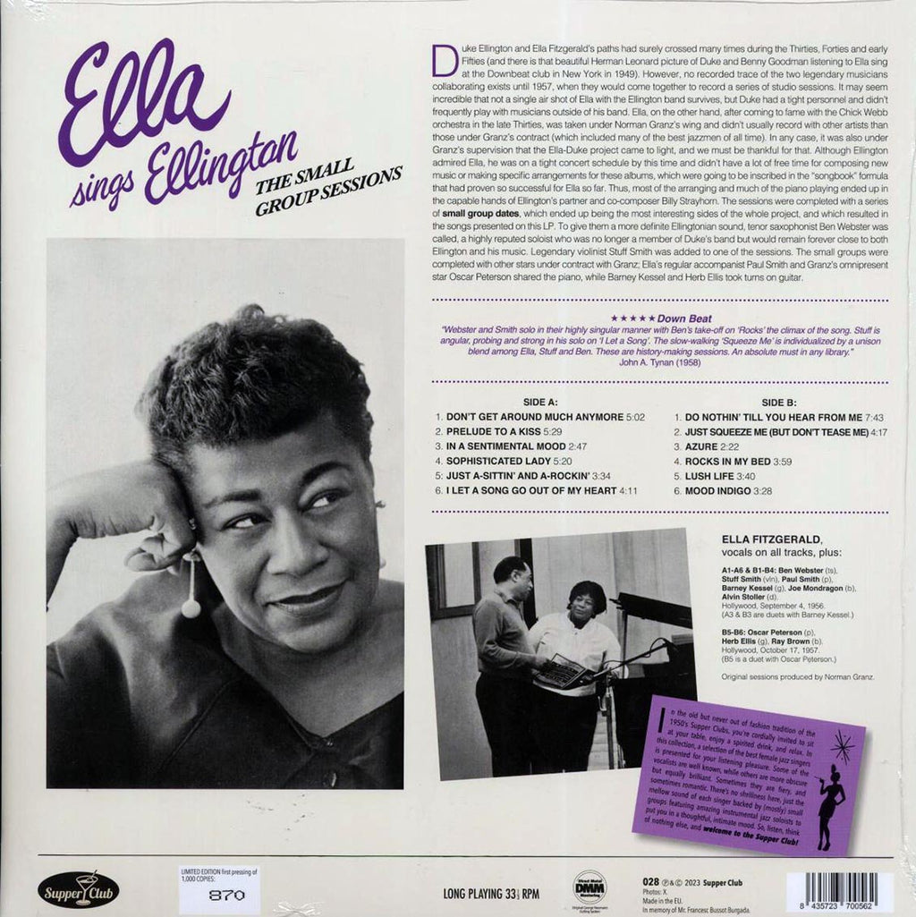 Ella Fitzgerald - Ella Sings Ellington (180g) vinyl LP back cover