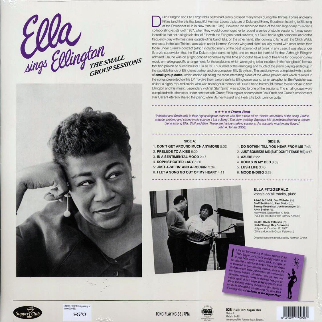 Ella Fitzgerald - Ella Sings Ellington (180g) vinyl LP back cover