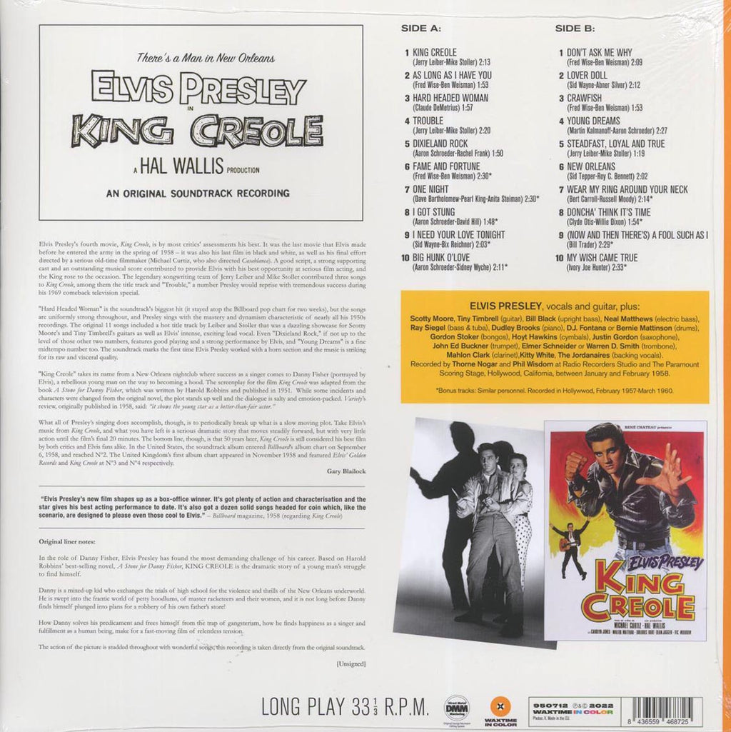 Elvis Presley - King Creole (20 tracks) (+9 bonus tracks) (180g) (orange vinyl) vinyl LP back cover