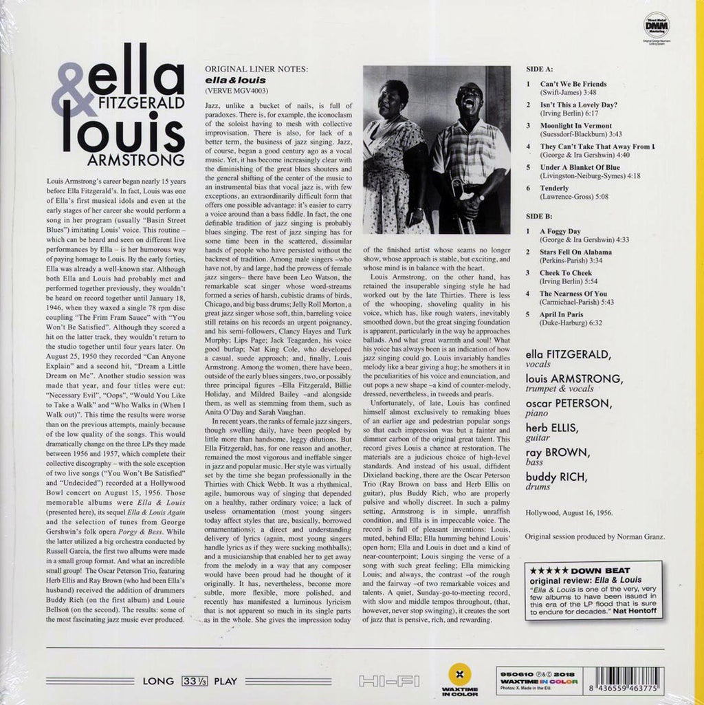 Ella Fitzgerald, Louis Armstrong - Ella & Louis (180g) (yellow vinyl) vinyl LP back cover
