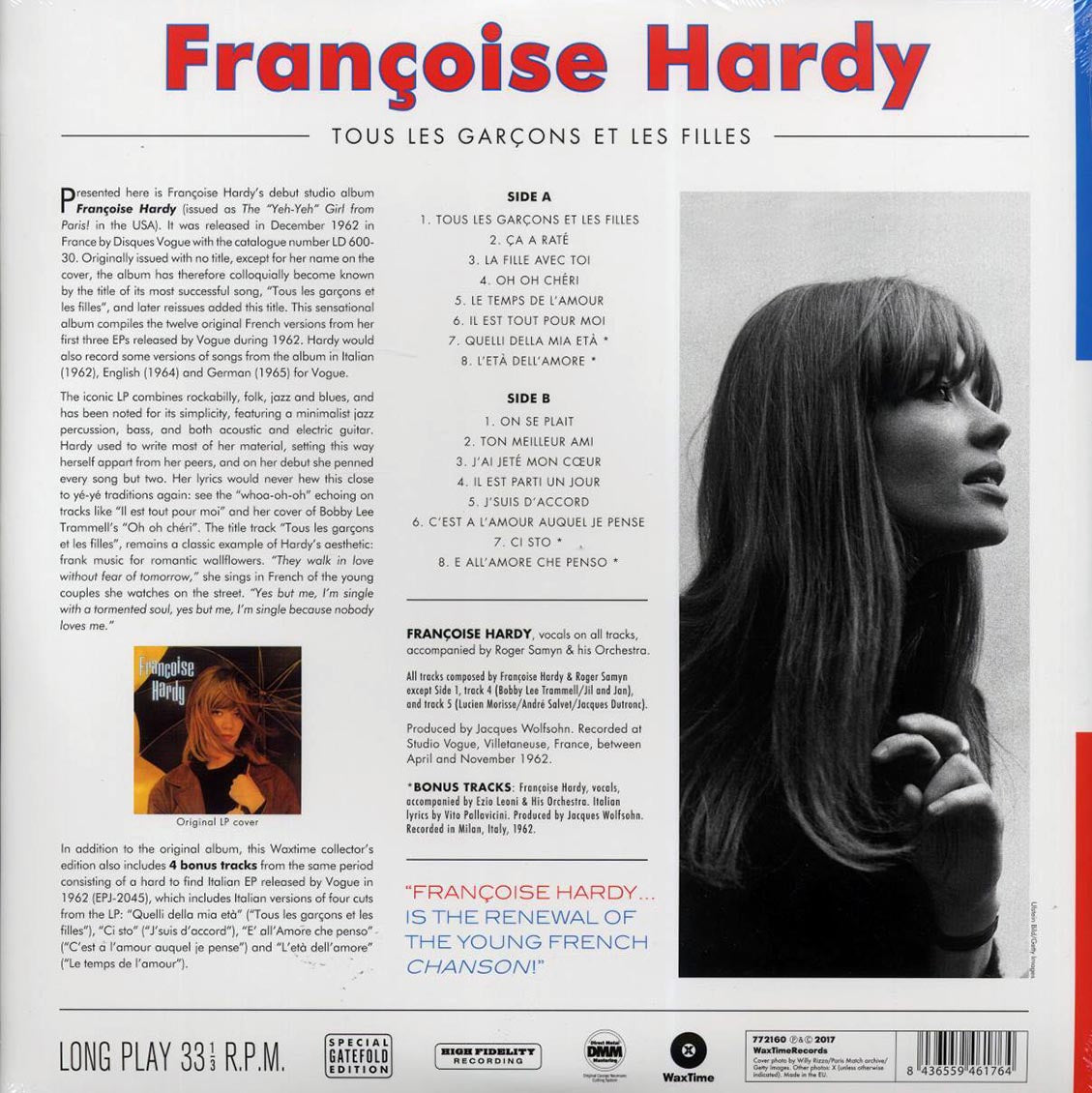 Francoise Hardy - Tous Les Garcons Et Les Filles (+4 bonus tracks) (180g) vinyl LP back cover