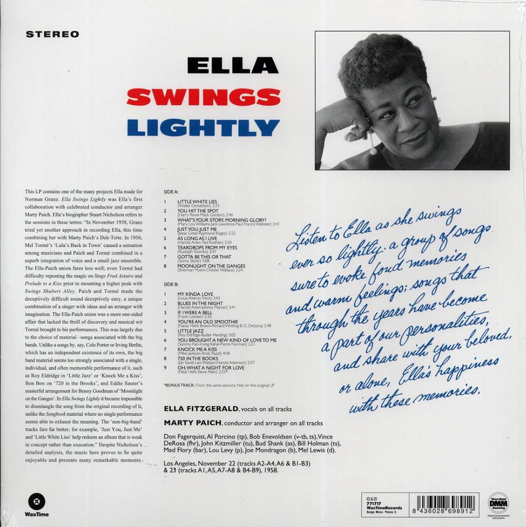 Ella Fitzgerald, The Marty Paich Dek-Tette - Ella Swings Lightly (+bonus track) (180g) (remastered) vinyl LP back cover