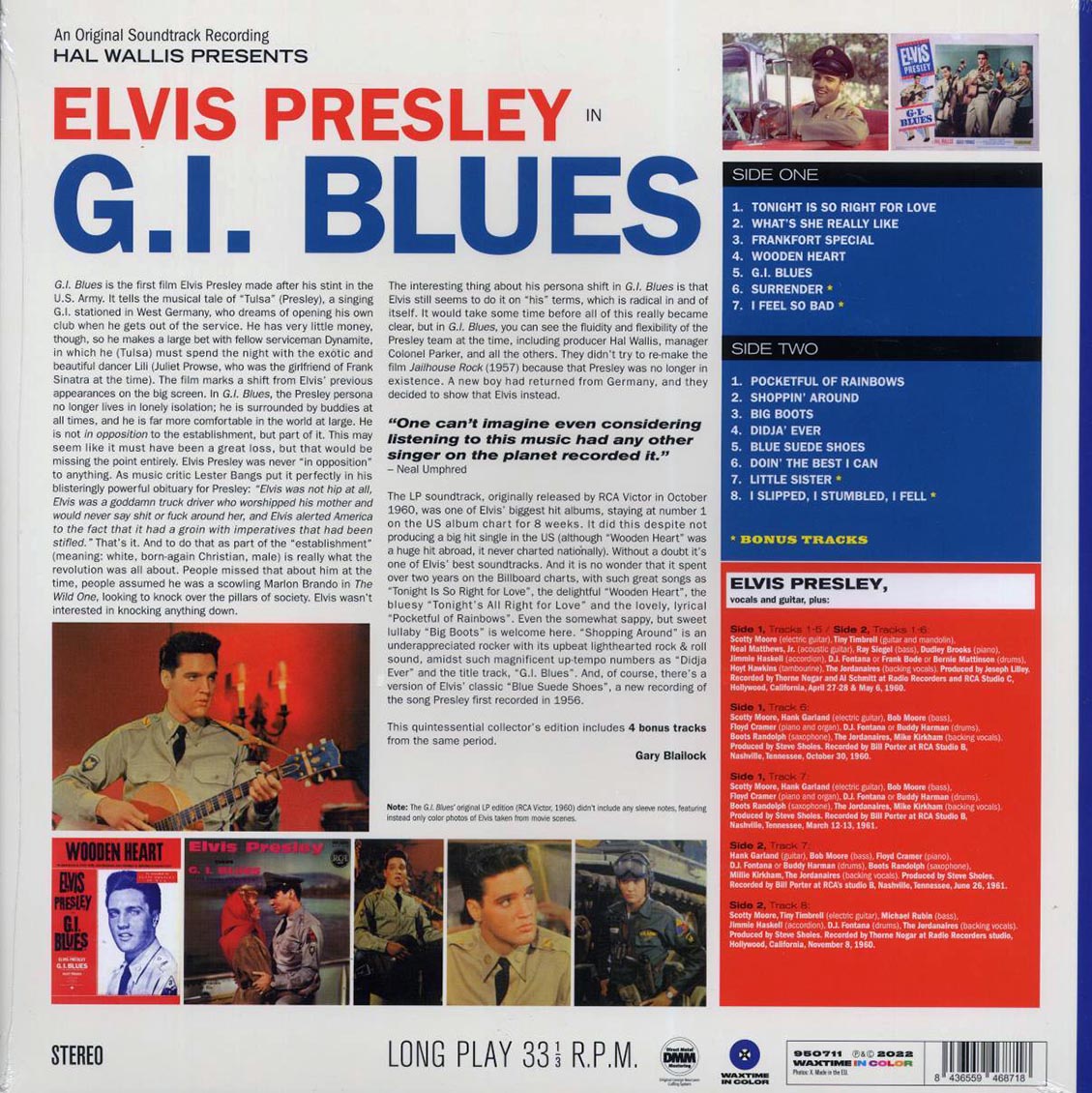 Elvis Presley - GI Blues (+4 bonus tracks) (ltd. ed.) (180g) (blue vinyl) vinyl LP back cover