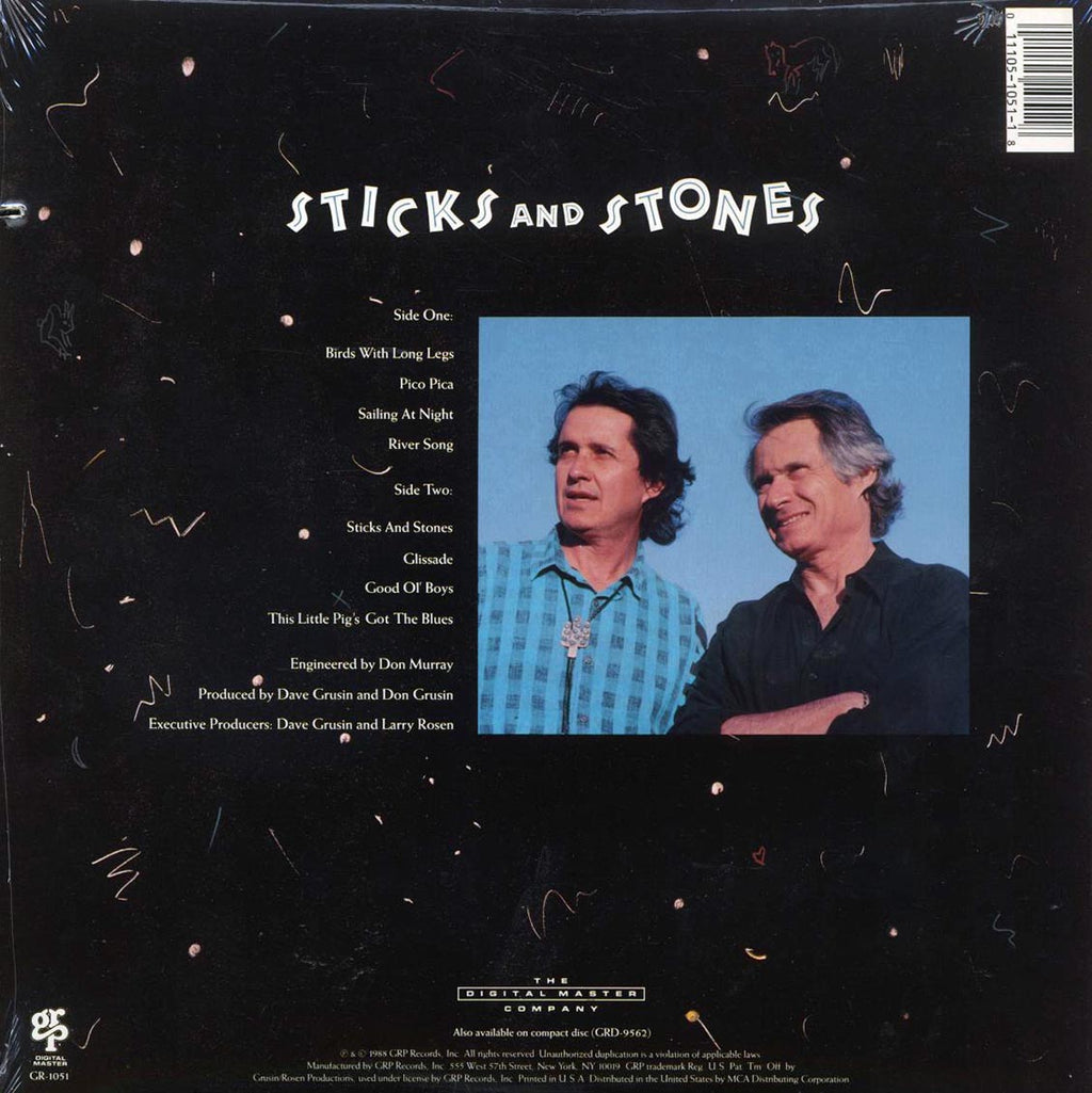 Dave Grusin, Don Grusin - Sticks And Stones (1988 ORIGINAL PRESS) (orig. press) vinyl LP back cover