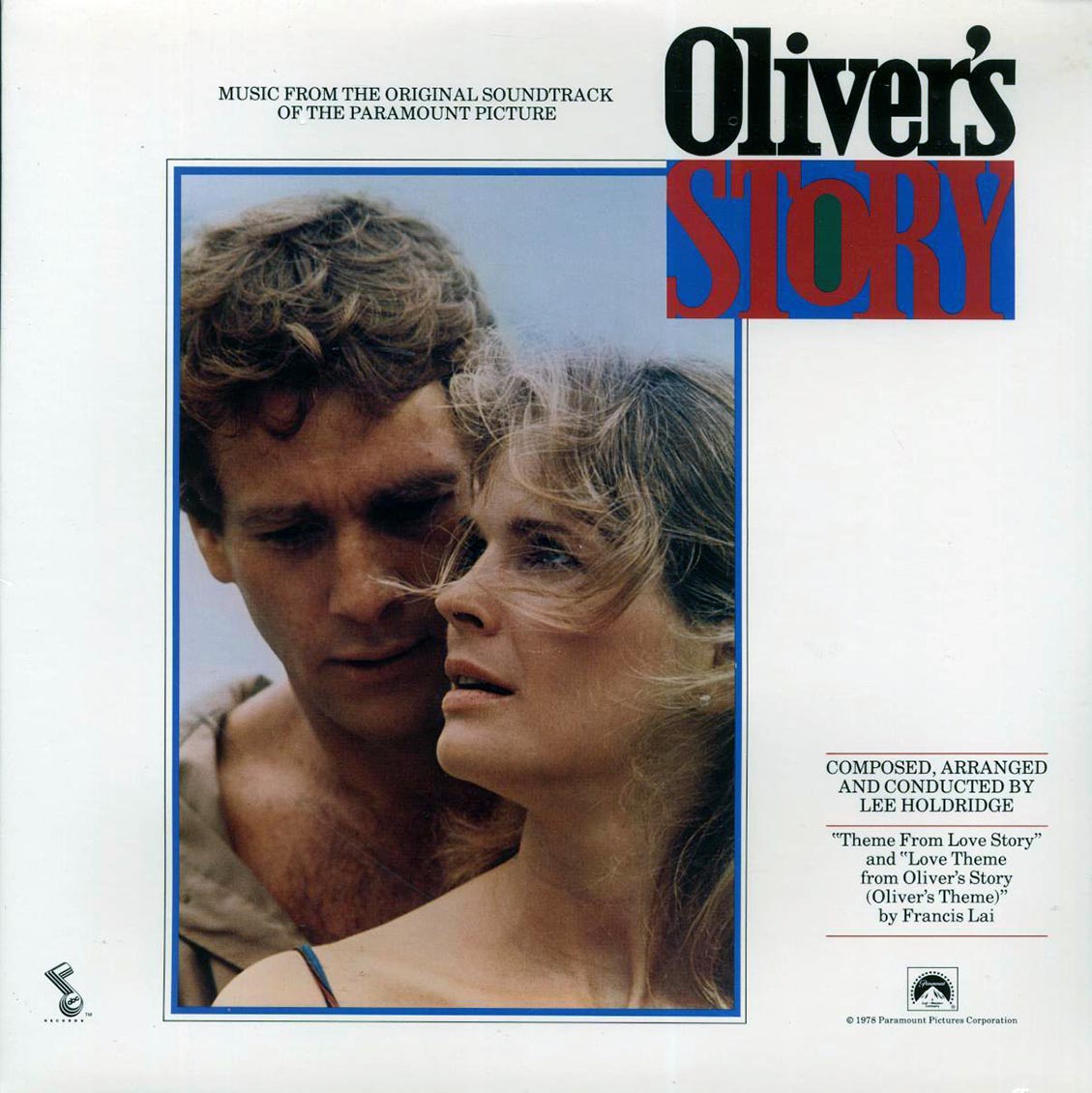 Lee Holdridge - Oliver's Story: Music From The Original Soundtrack Of The Paramount Picture (1978 ORIGINAL PRESS) (orig. press) (marked/ltd stock) vinyl LP front cover