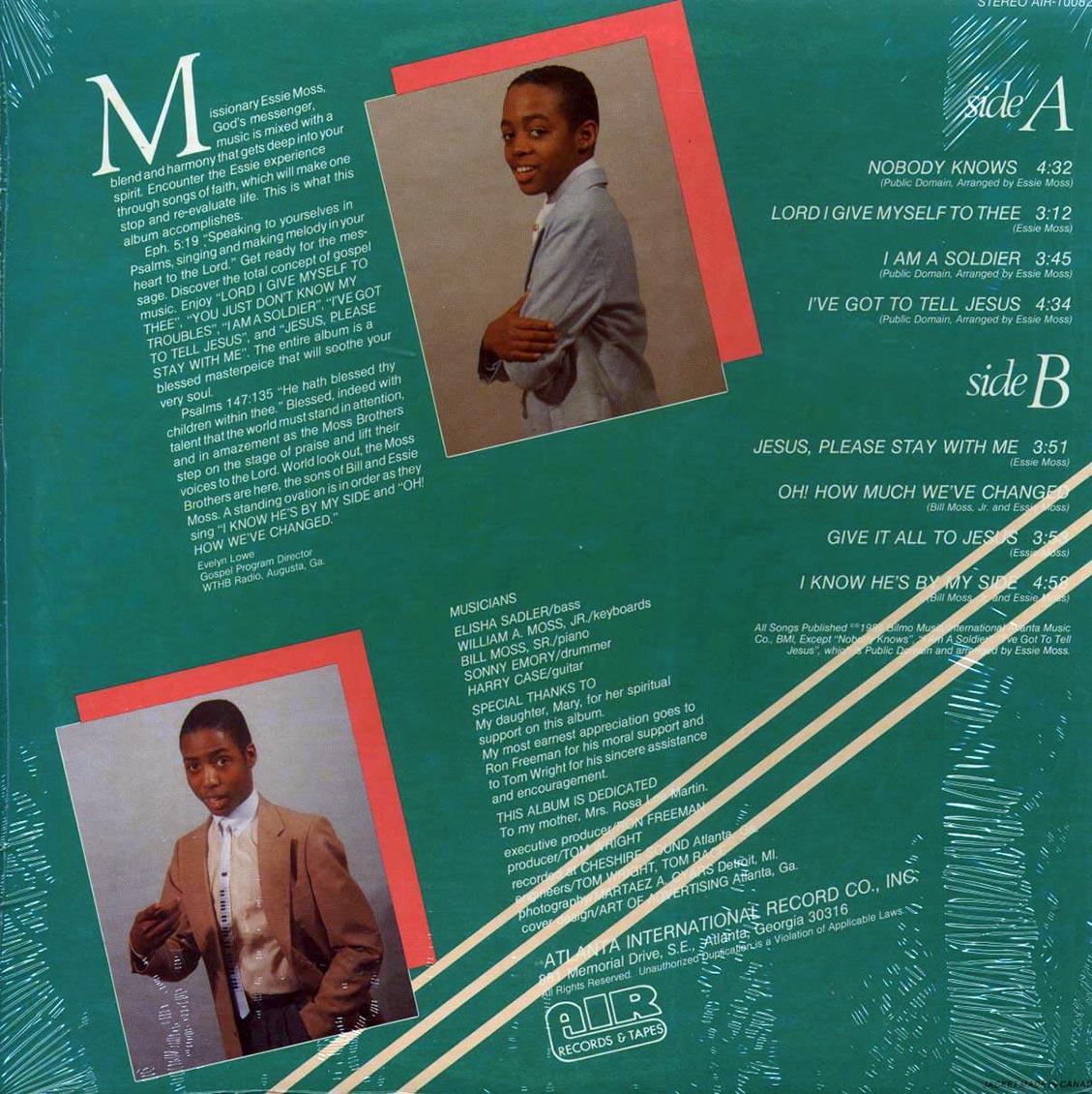 Missionary Essie Moss & The Moss Brothers - Nobody Knows (1984 ORIGINAL PRESS) (orig. press) vinyl LP back cover