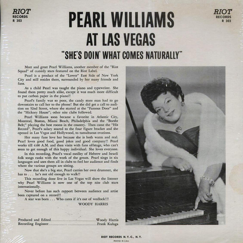 Pearl Williams - At Las Vegas (1963 ORIGINAL PRESS) (orig. press) vinyl LP back cover
