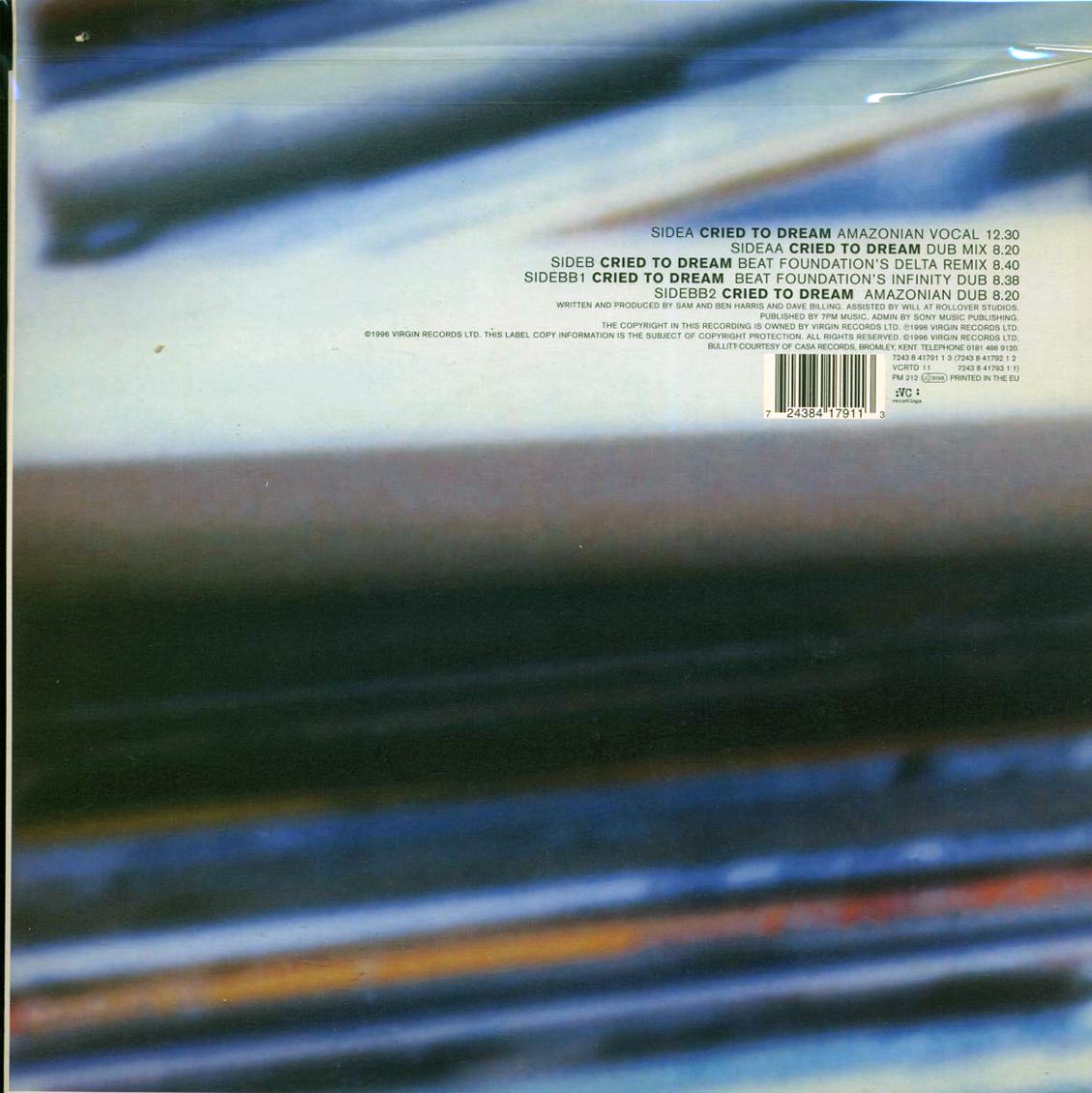 Bullitt - Cried To Dream (1996 ORIGINAL PRESS) (2xLP) vinyl LP back cover