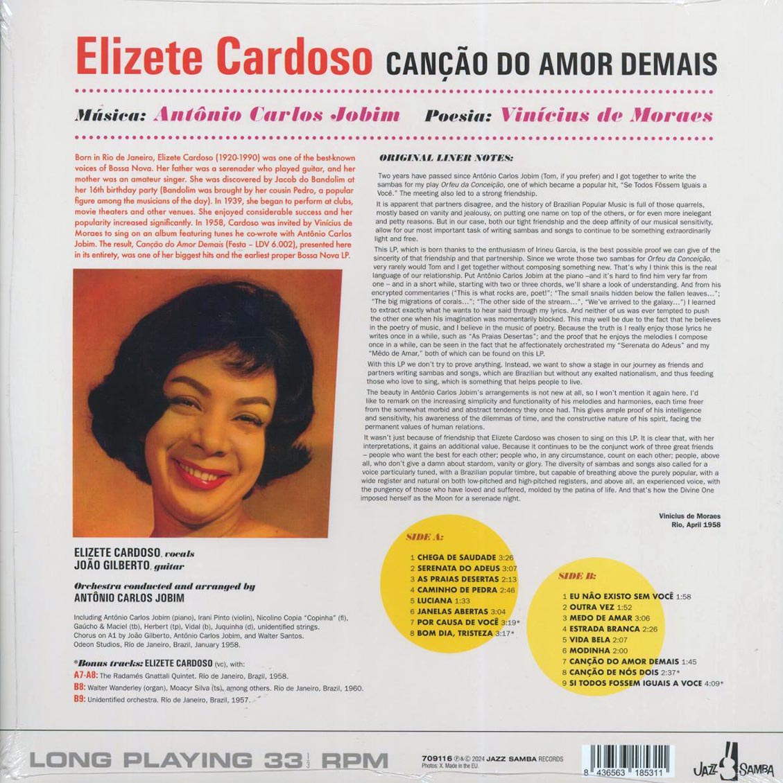 Elizete Cardoso - Cancao Do Amor Demais (+4 bonus tracks) (180g) vinyl LP back cover